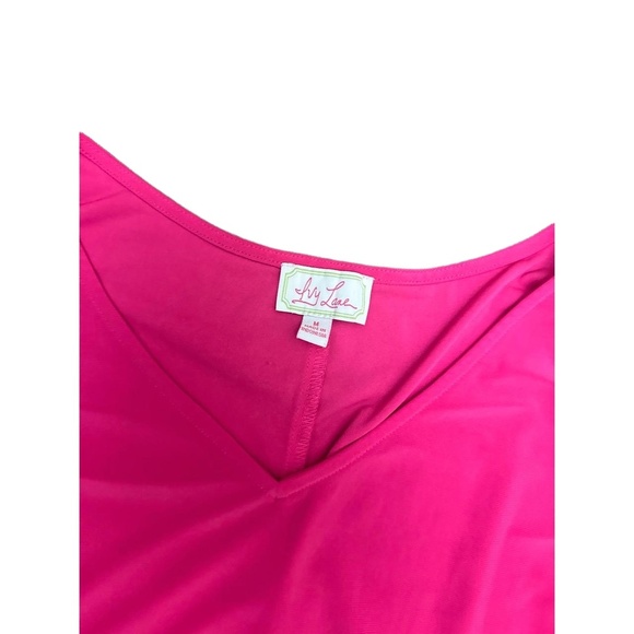 Lily Lane Dress Womens Size M Hot Pink Cold Shoulder Midi Woven Detail Vibrant - Picture 5 of 6